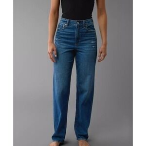 American Eagle Womens Super High Rise Baggy Straight Jeans Deepest Azure 12L EUC